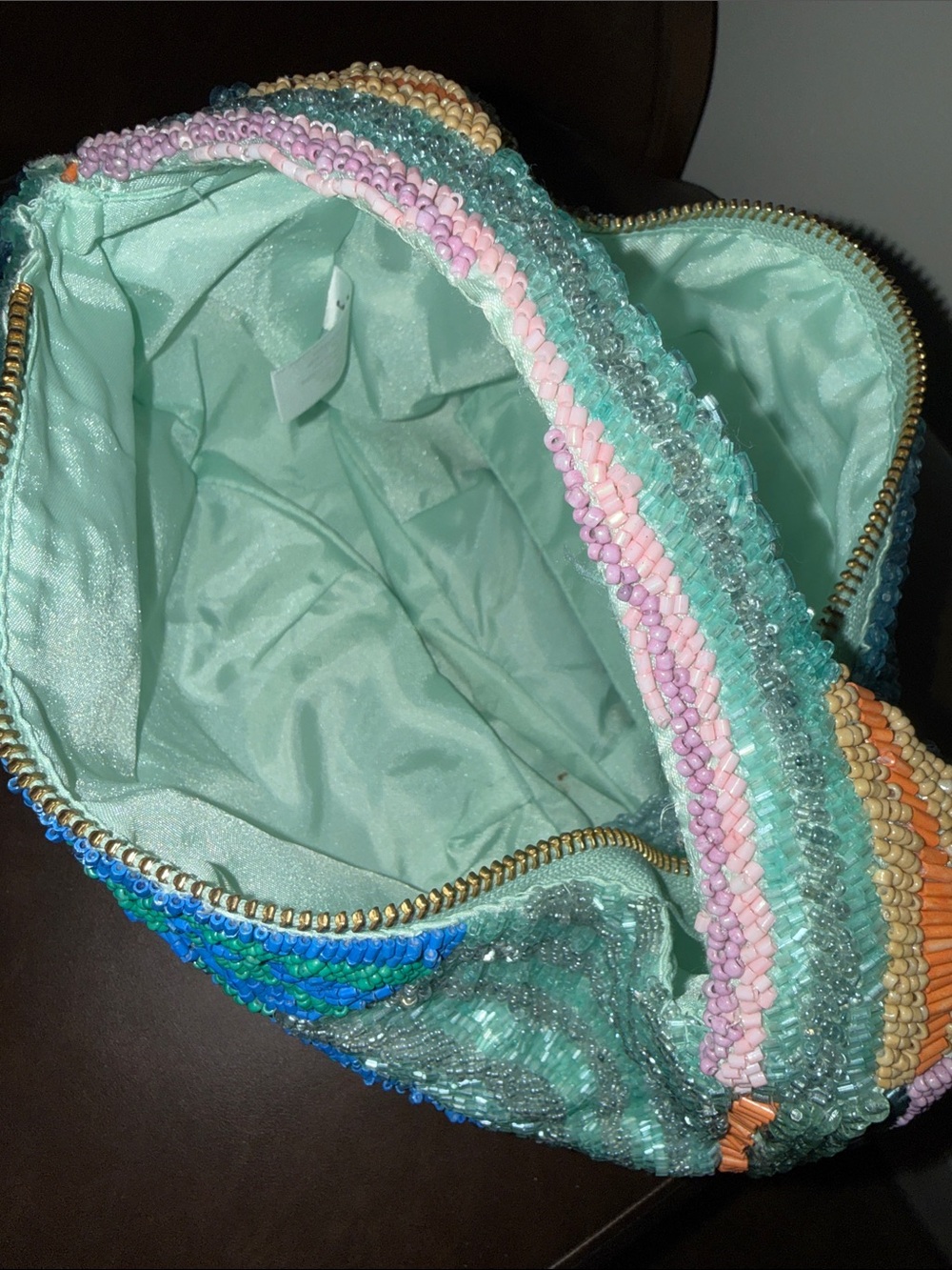 Beaded Multicolor Hobo Bag - Green/Pink Accent - flash birthday sale! - Picture 5 of 6